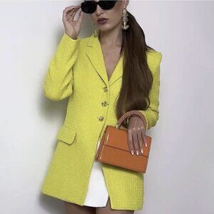 ✨ NEW W/TAGS Zara Buttoned Textured Weave Blazer Jacket | Chartreuse | Sz XL ✨